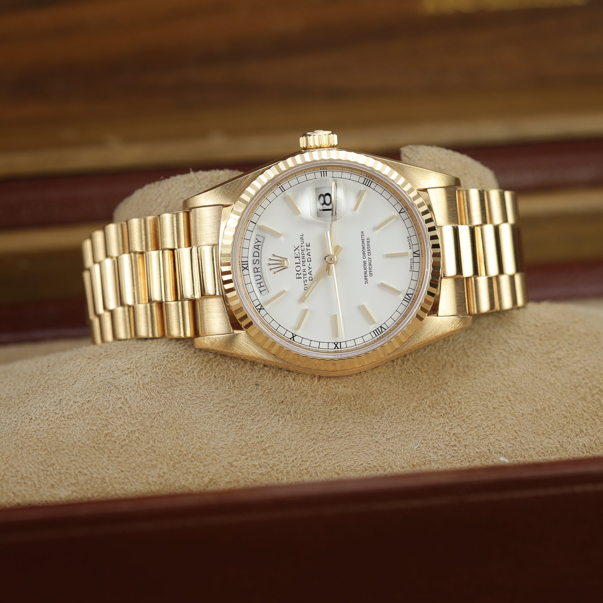 18038 Rolex Day-Date 18038 - 1980 With Box Automatic Green Dial 18ct Gold ...